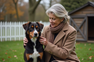 Femme eleveuse de chiens dans la campagne verdoyante