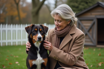 Femme eleveuse de chiens dans la campagne verdoyante