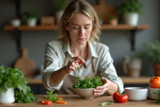 Femme d'âge moyen manipulant un cricket dans la cuisine