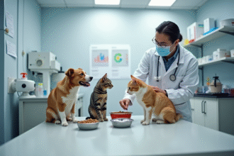 Vétérinaire en laboratoire observant des animaux domestiques