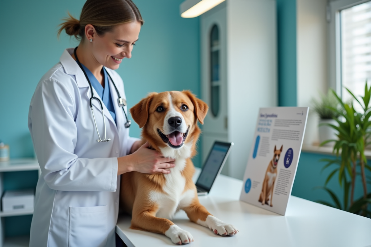 Vétérinaire examinant un chien dans une clinique moderne